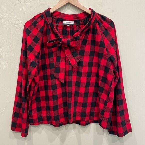 Madewell Tie-Neck Popover Shirt in Buffalo Check - Size: Medium - Picture 2 of 9